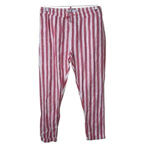 Onia Ella Linen Cotton Blend Cuffed Striped Pants Red & White Women’s Sz Medium
